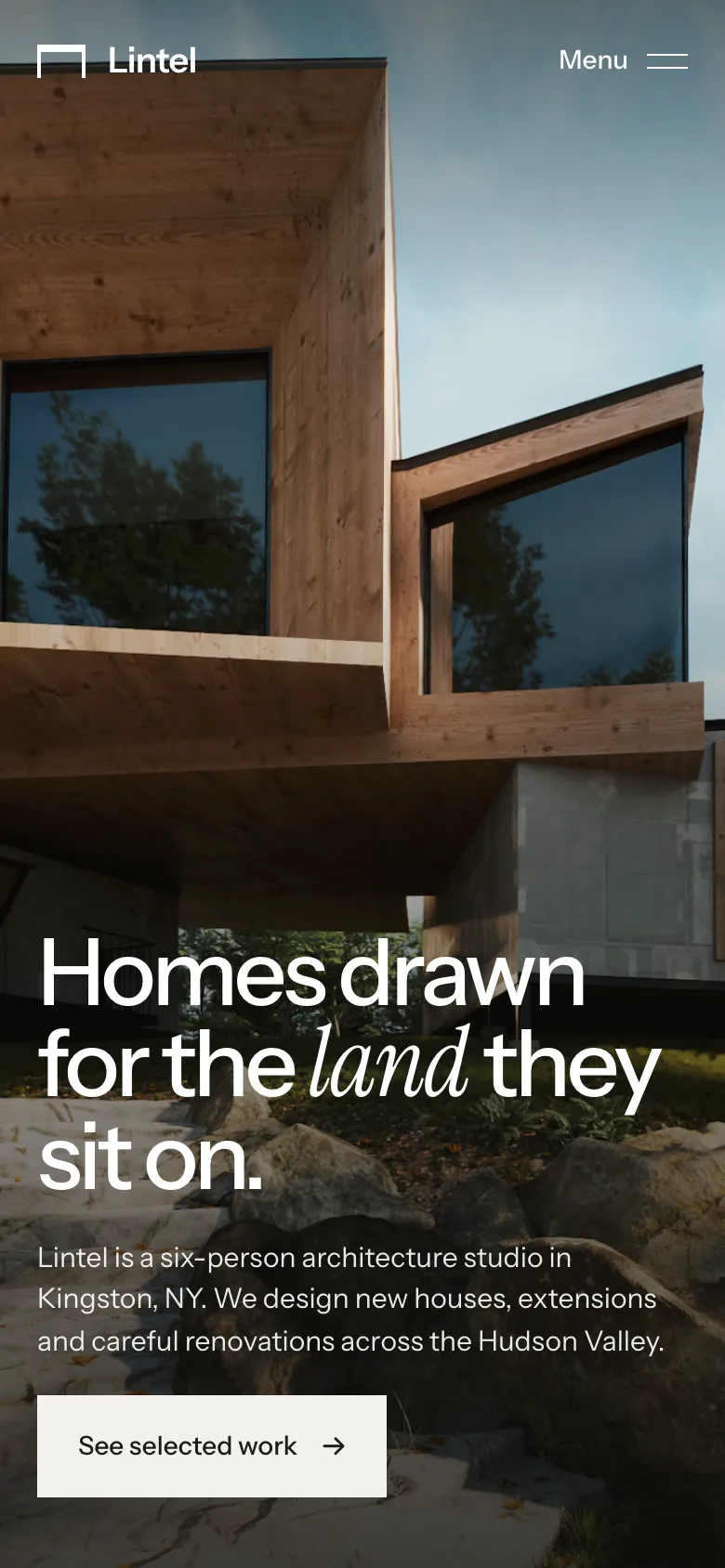 Lintel Architects homepage on a phone, a Modulr concept